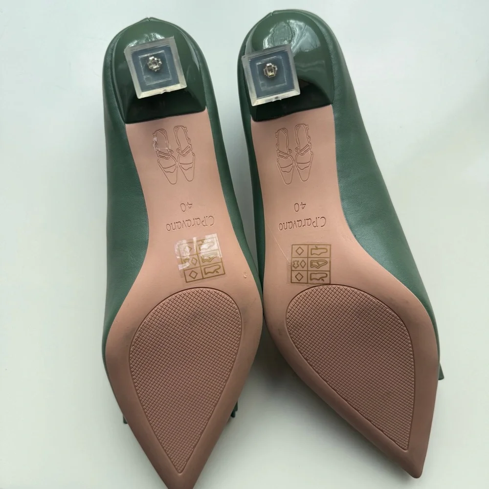 C. Paravano Pointed Toe Green Kitten Heel Pumps sz 40 new - Picture 7 of 11